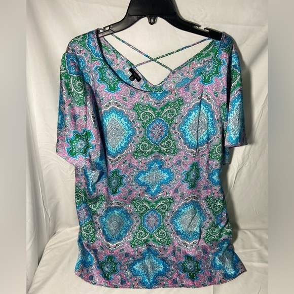 Talbots kaleidoscope paisley boho art to wear beach coastal vacation blouse 2X - Picture 1 of 10